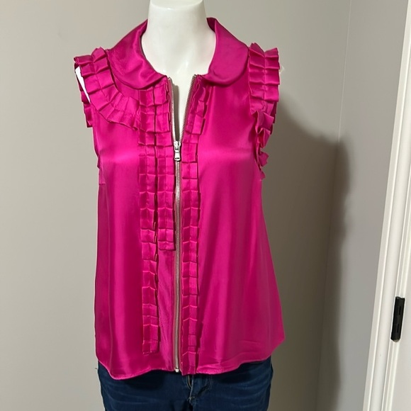 Marc by Marc Jacobs Blouse SILK Sleeveless Top Pleated Accents Pink Sz S - Picture 1 of 10